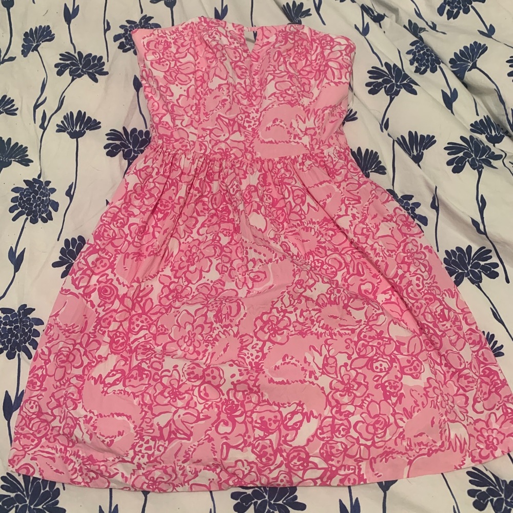 Lilly Pulitzer strapless dress, size 0, fox print